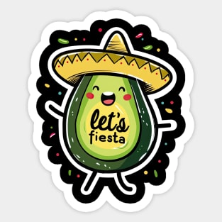 Happy cinco de mayo let's fiesta cute avocado sumbrero Sticker